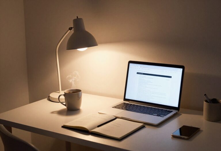 Person working on a side hustle at night in a cozy home office