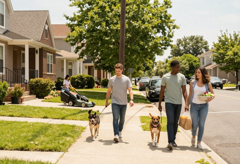People doing local side hustles in a neighborhood