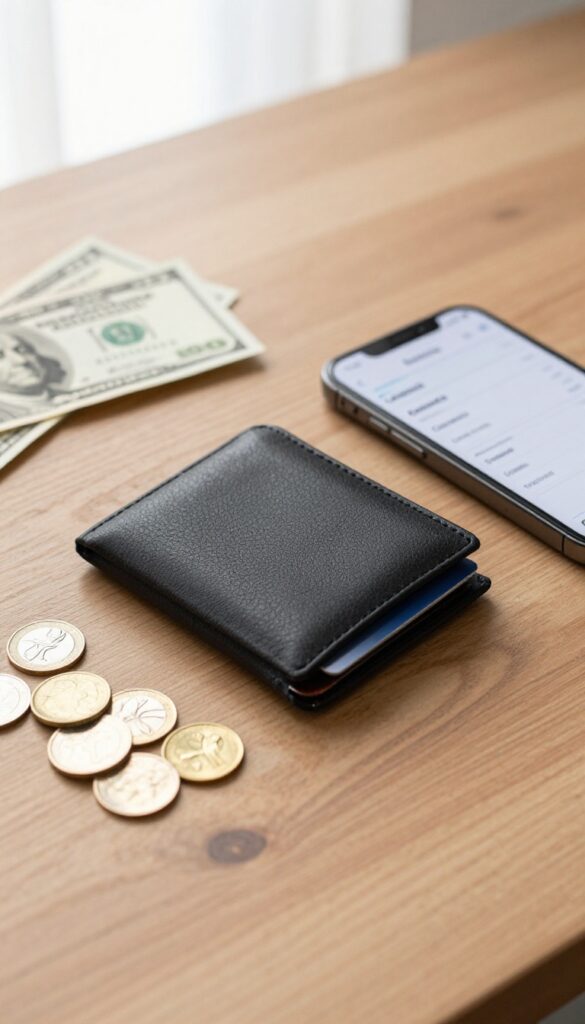 Wallet and credit card with cashback rewards on smartphone, symbolizing automatic savings from everyday spending.