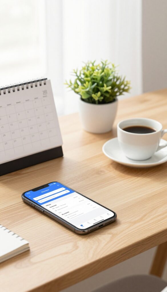 Weekly budget check-in with calendar and bill payment app on smartphone