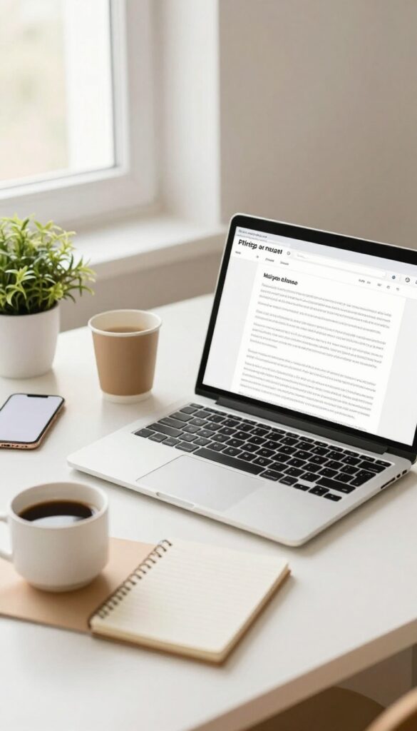 Cozy desk setup with laptop, coffee, and notepad for affiliate marketing blog