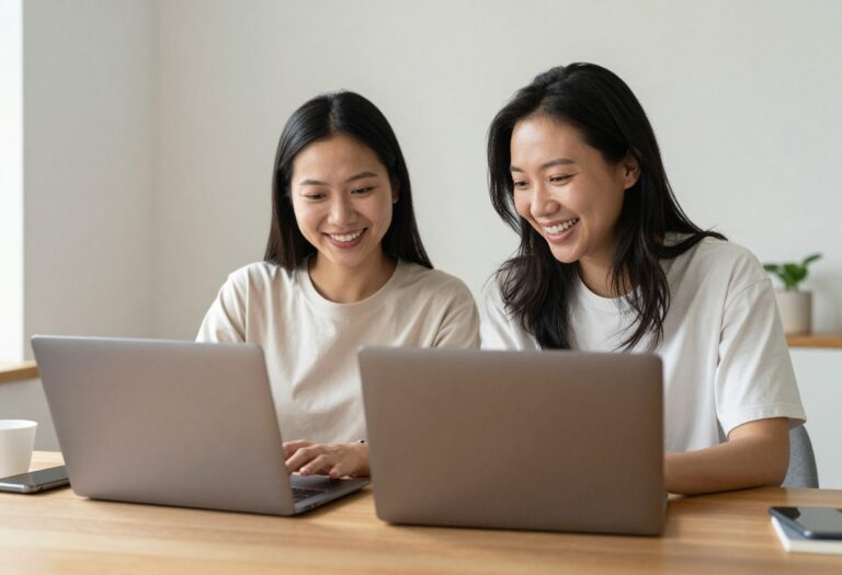 Couple working together on side hustle at home