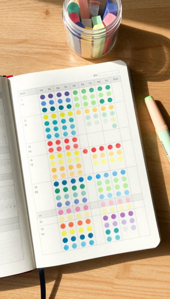 Color-coded sticker system in a planner for tracking expenses