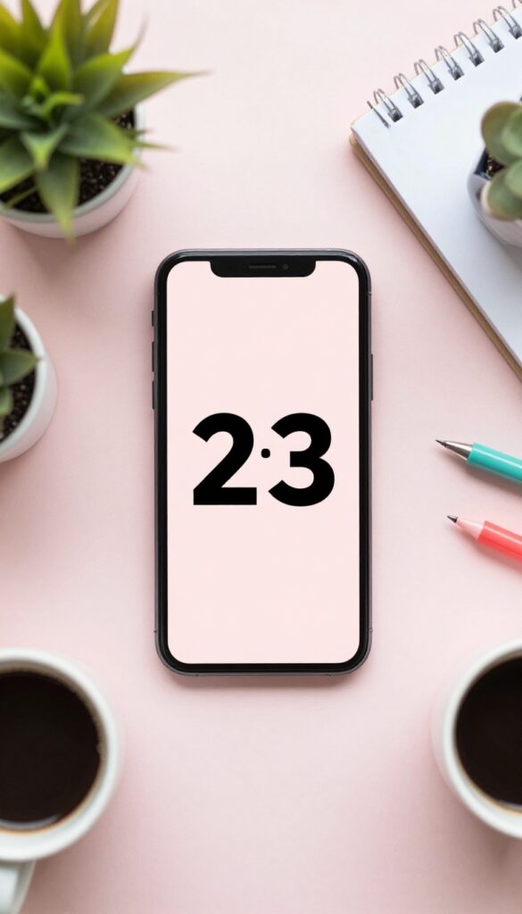 Flat lay of a blogger's desk with a smartphone showing a vertical Pinterest pin with text overlay, surrounded by stationery and decor.