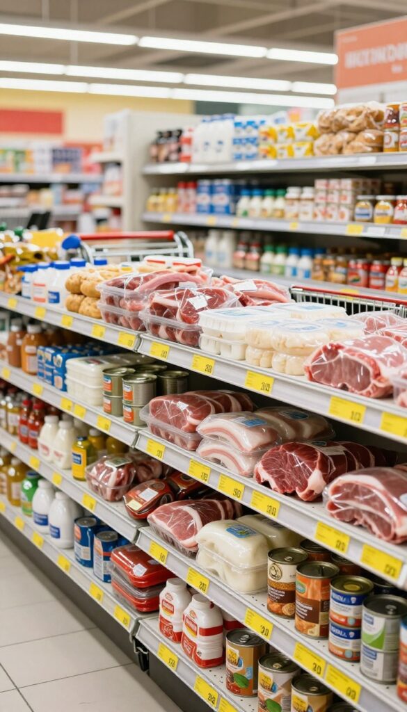 Clearance section in a grocery store with discounted items