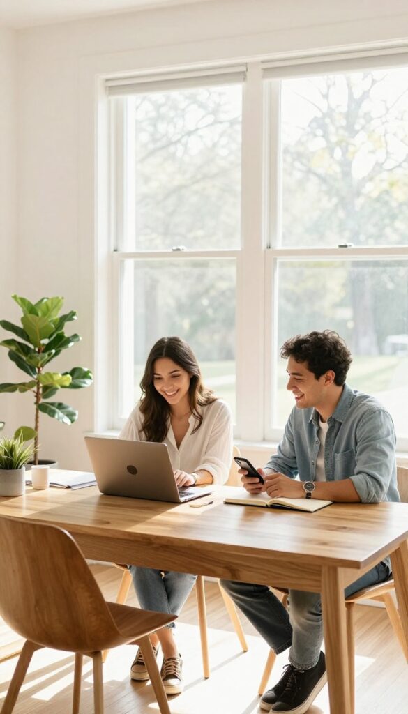 Couple working together as virtual assistants in a home office