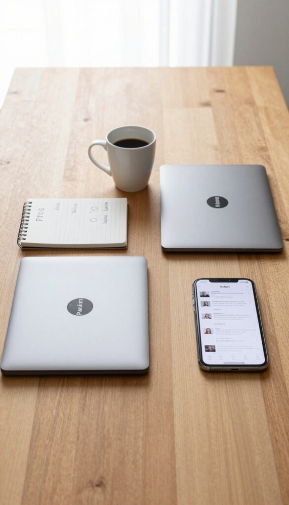 Comparison of two laptops on a desk with a notebook and coffee, representing product choice guidance.