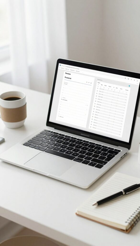 Digital products side hustle desk setup with laptop and planner mockup