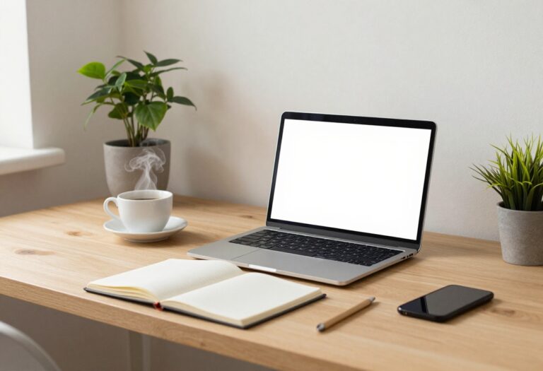 Home office with laptop and coffee, representing side hustle opportunities