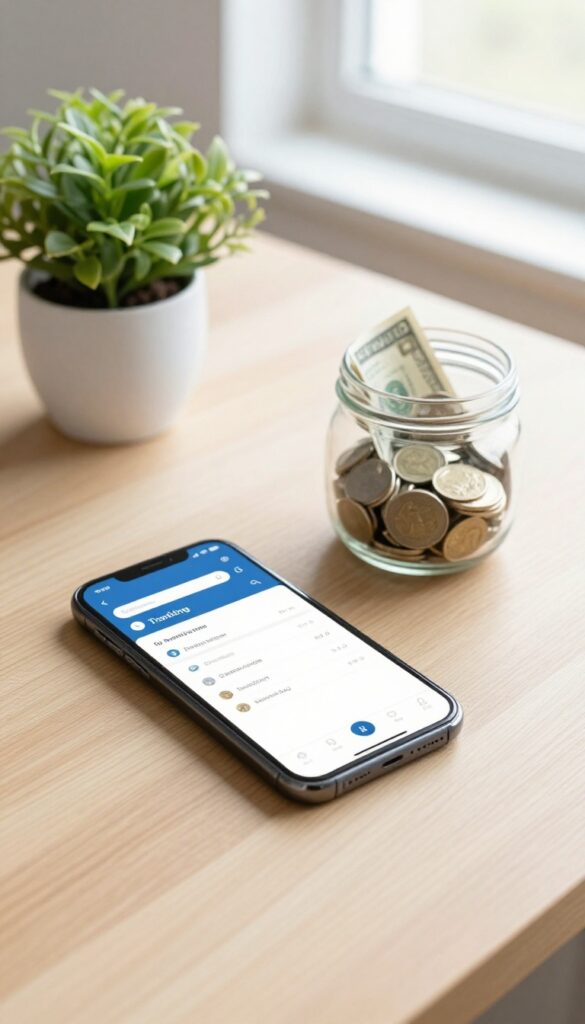 Automated savings setup with smartphone banking app and savings jar