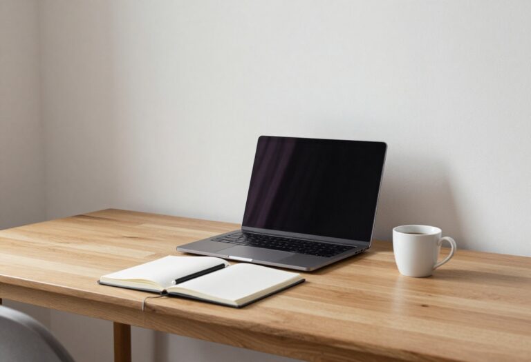 Home office desk with laptop and coffee, representing work from home ideas for extra income