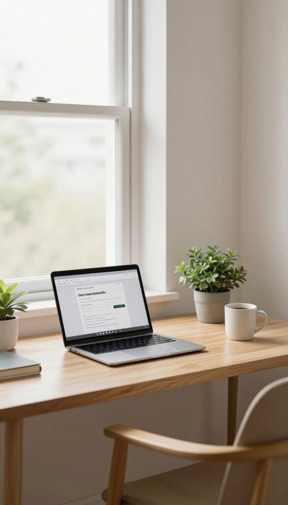 A home office setup with a laptop displaying a canceled gym membership email, symbolizing saving money by cutting unused subscriptions.