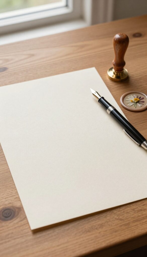 Handwritten letter on nice paper with wax seal and pressed flower