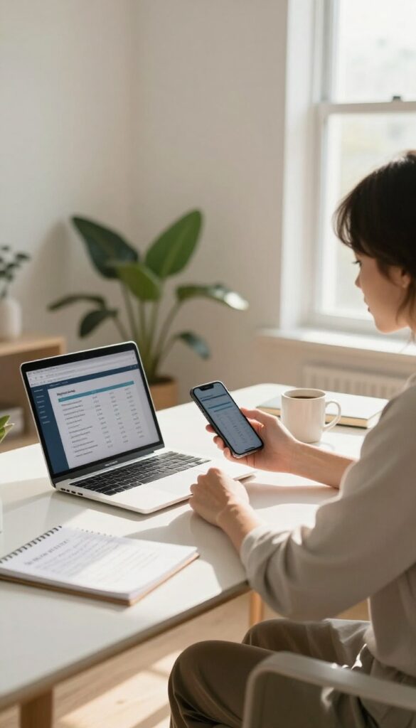 Person negotiating bills on phone with laptop and notes on desk