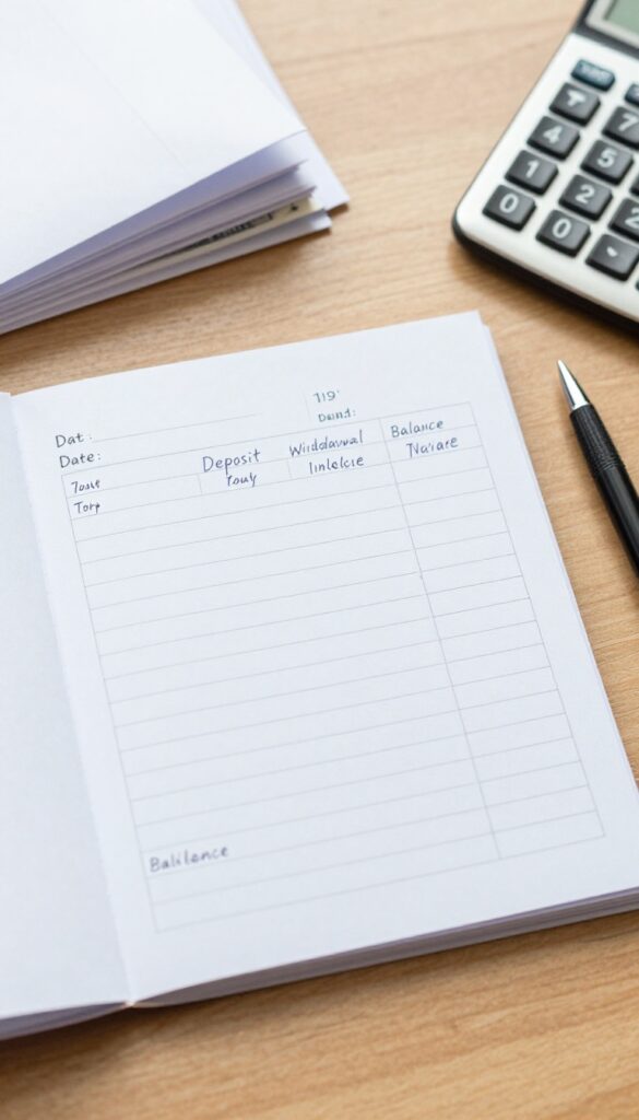 Cash envelope log printable on a desk with envelopes and a pen, budgeting setup.