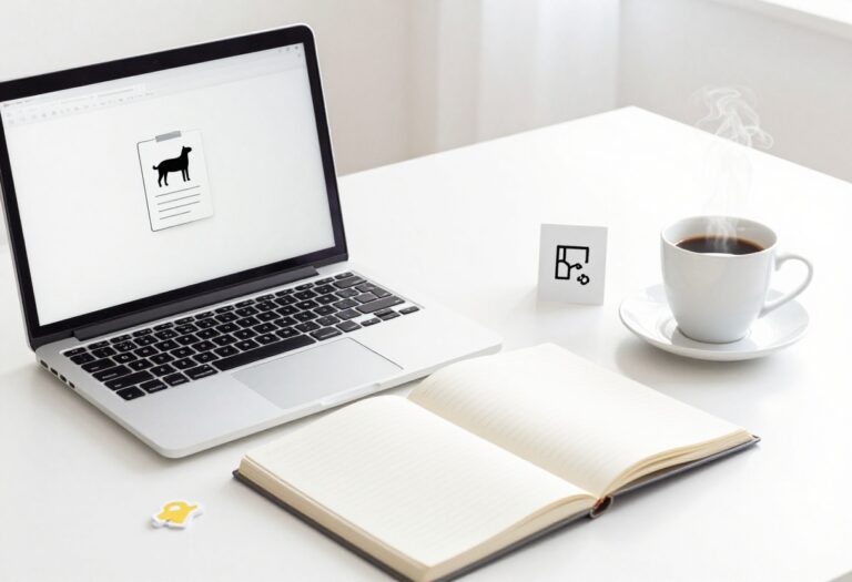Creative side hustle workspace with laptop and business icons