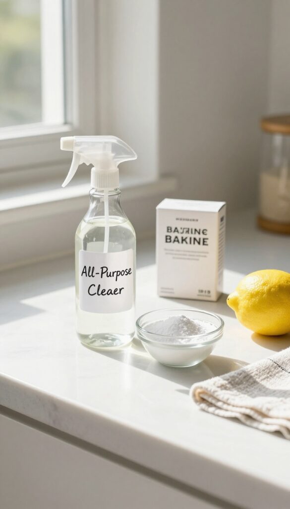 DIY all-purpose cleaner ingredients on a kitchen counter