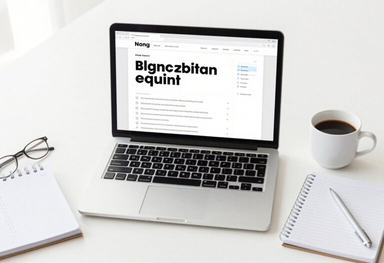 Blog launch checklist on a laptop with coffee and notebook
