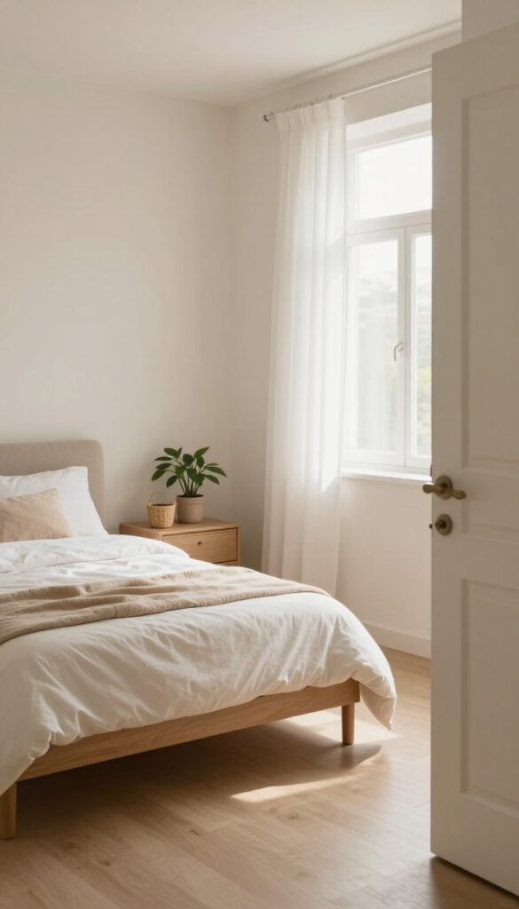 Cozy spare bedroom with bed, welcome basket, and natural light, ready for guests