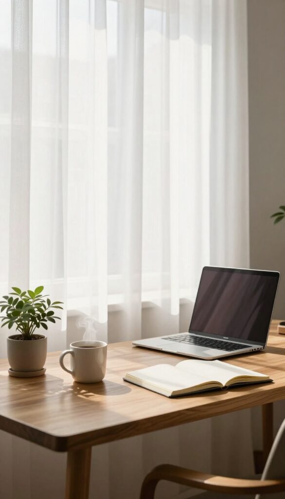 Cozy home office with laptop and coffee for blogging or vlogging side hustle