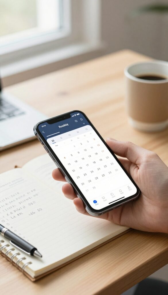 Person using phone calendar and notepad for the 30-day rule budget strategy