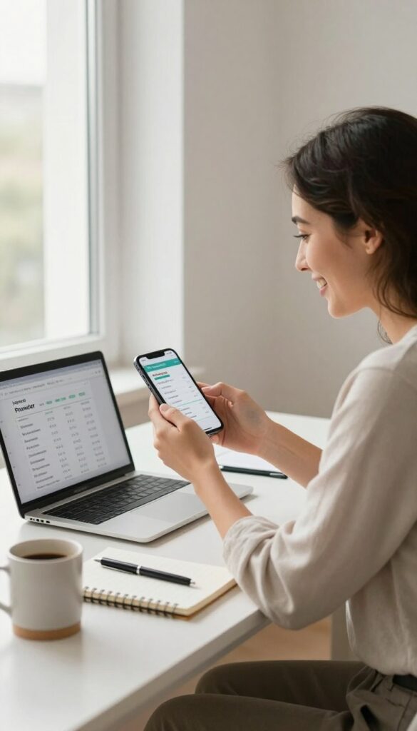 Person negotiating bills on phone while comparing prices on laptop