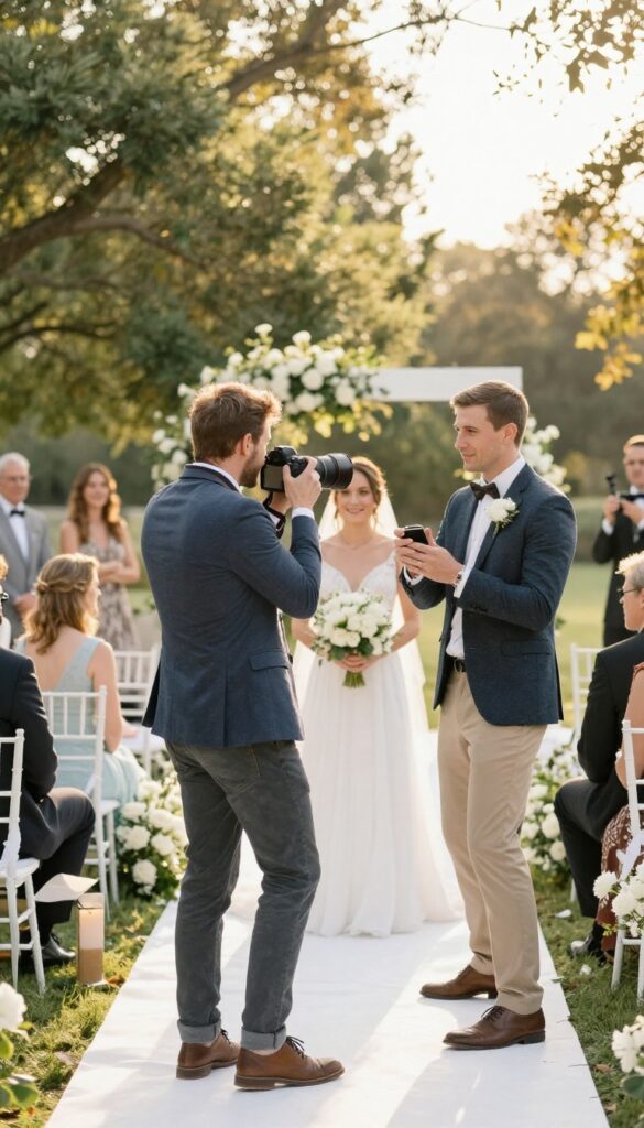 Photographer taking photos at a golden hour wedding