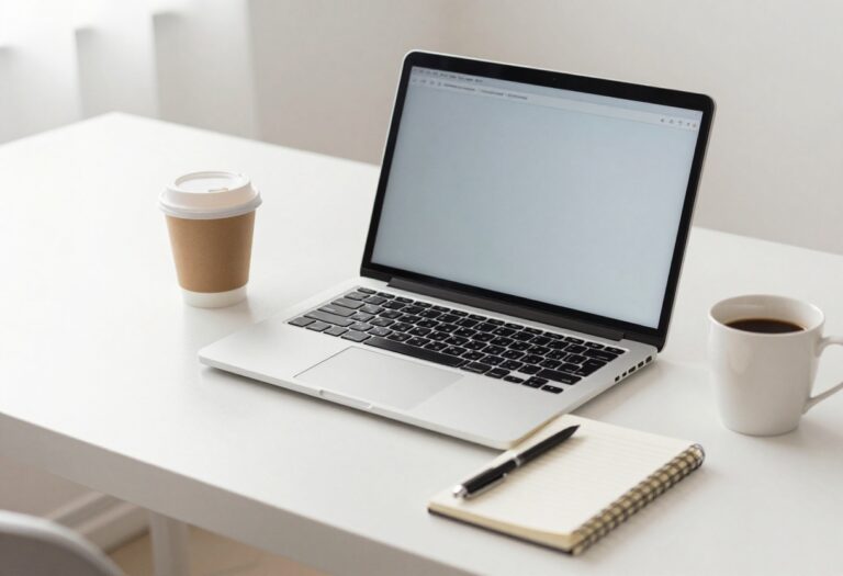 Workspace with laptop and notebook for side hustle skills