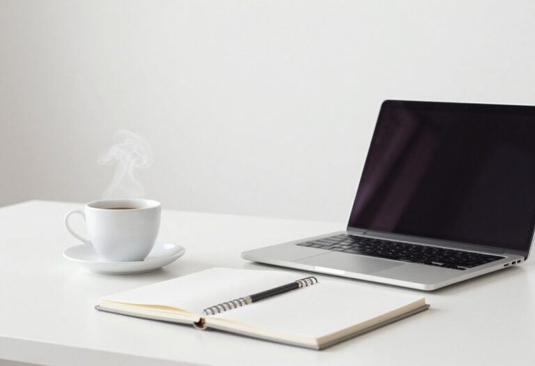 Workspace with laptop and coffee for online side hustles