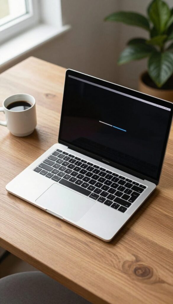Minimal hello bar on laptop screen in bright natural light