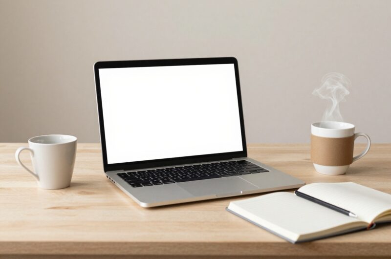 Workspace with laptop and notebook representing side hustles without clients
