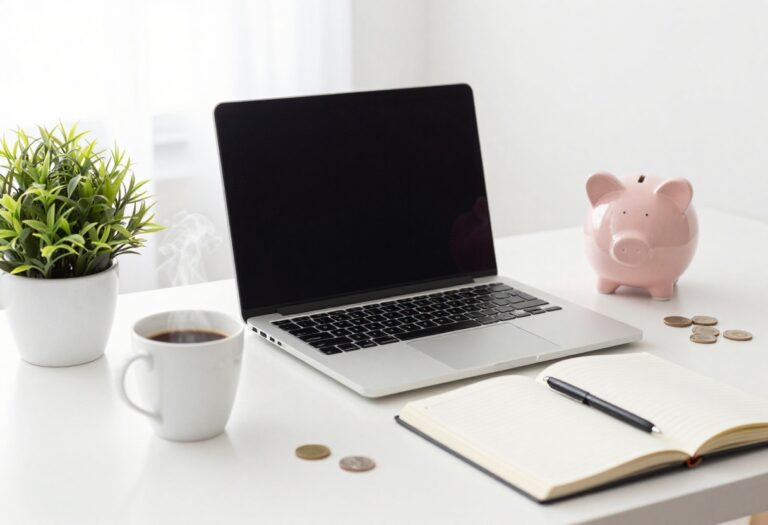 Workspace with laptop and coffee representing side hustle ideas