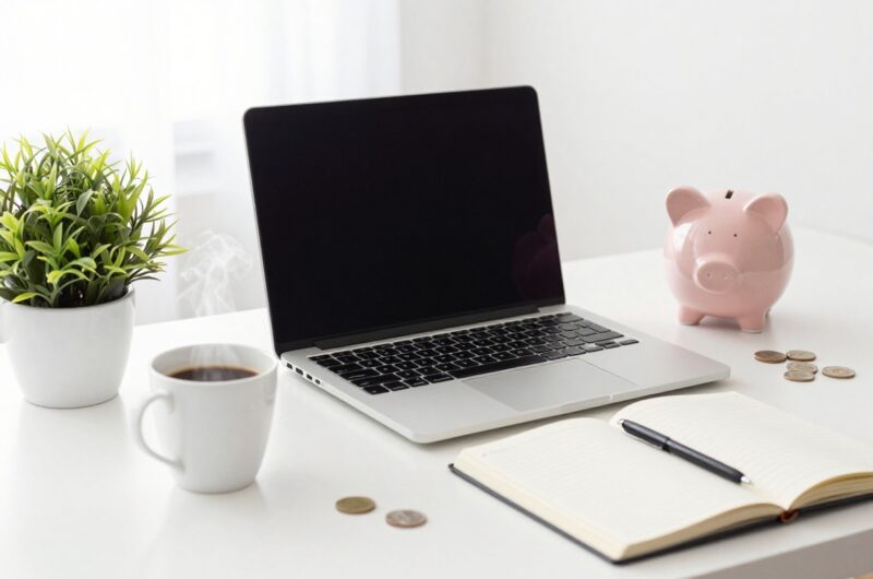 Workspace with laptop and coffee representing side hustle ideas