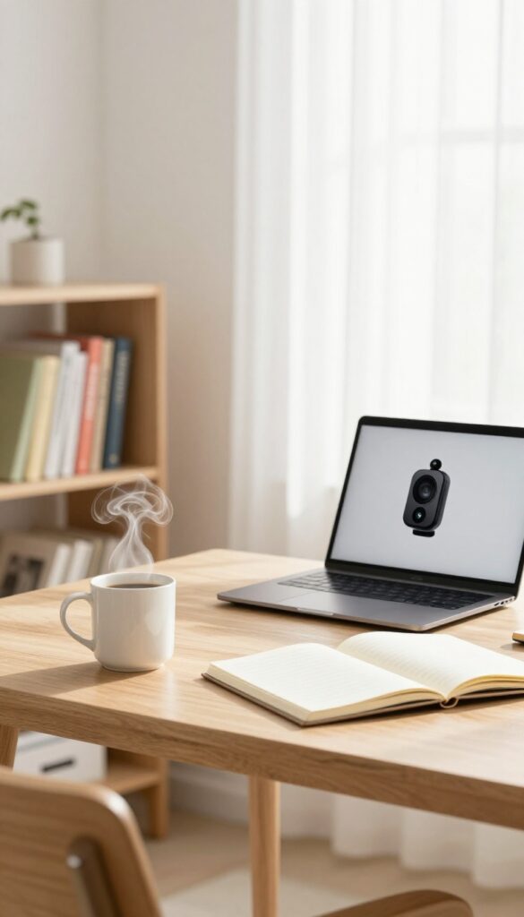Cozy home office with laptop, coffee, and bookshelf for online tutoring side hustle