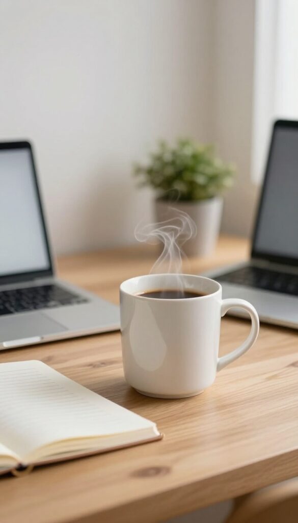 Cozy desk with coffee, notebook, and laptop at night representing reader questions as a starting point for blog categories